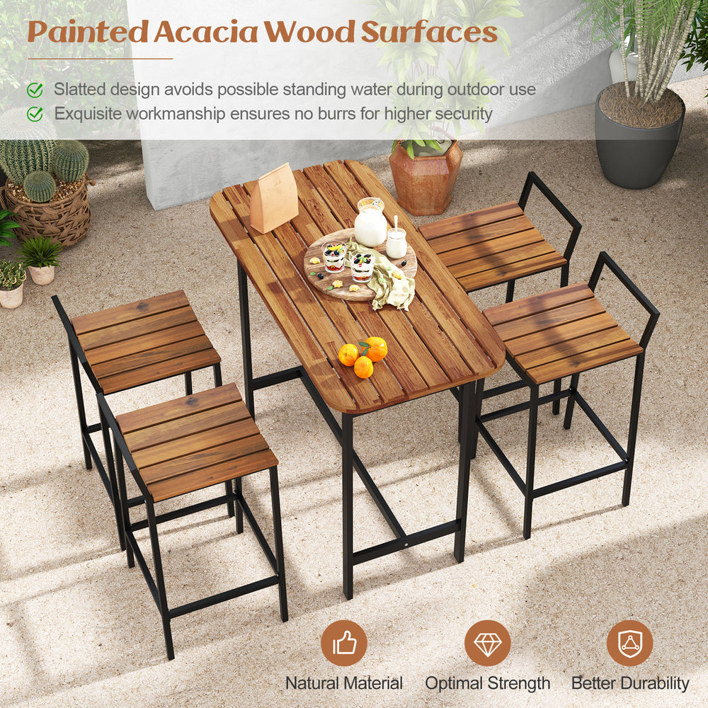 Bar height table with painted acacia wood surface and metal frame, designed for style and durability in outdoor.