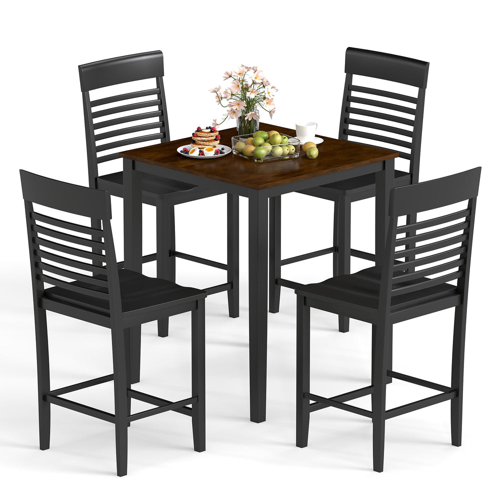 5-piece counter-height dining table set with rubber wood frame, featuring 4 ergonomic chairs, ideal for small spaces.