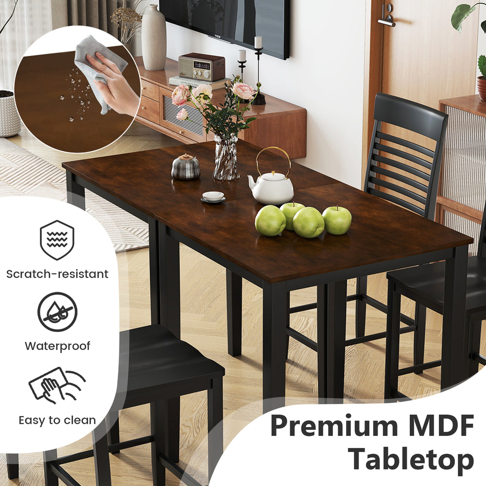 Counter-height dining table set with premium MDF tabletop, rubber wood frame, and four ergonomic chairs for small.