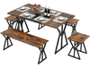 5-piece industrial dining room set with rustic brown table, 2 benches, and 2 stools, perfect for gatherings.