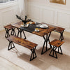 5-piece industrial dining room set with rustic brown table, 2 benches, and 2 stools, perfect for small spaces.