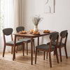 5-piece dining set featuring a rectangular table and gray fabric chairs, perfect for living rooms or breakfast nooks.
