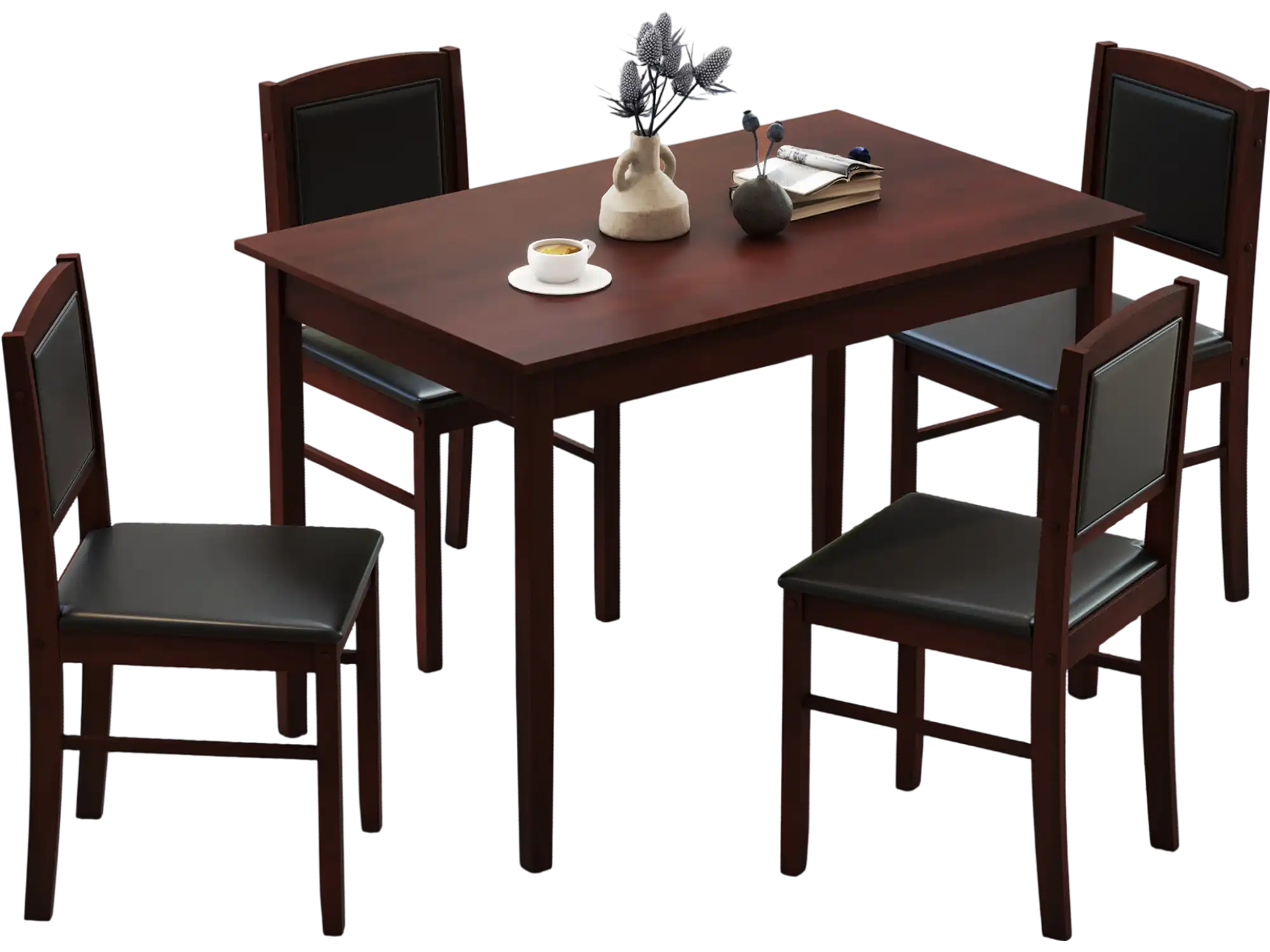 Costway 5-Piece Dining Set for 4 Rubber Wood Legs Brown 72695813 New