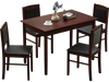 5-piece dining set featuring a brown veneered MDF table and 4 padded chairs with rubber wood legs, ideal for small.