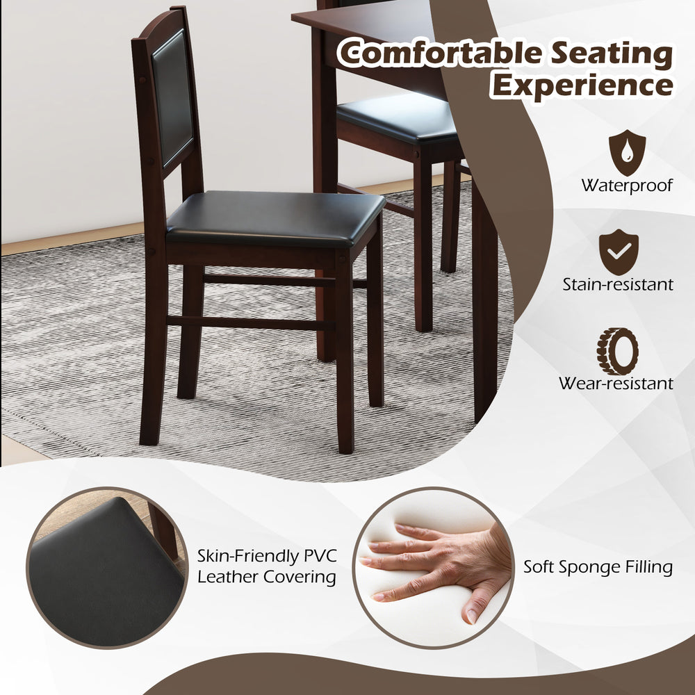 Brown dining chair with padded seat and backrest, featuring waterproof PVC leather, ideal for small dining rooms.