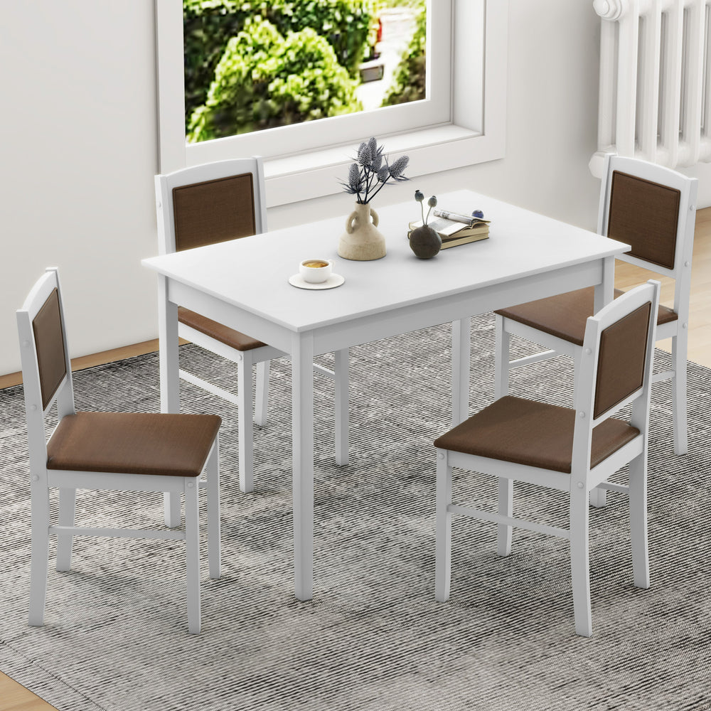 5-Piece Dining Set for 4 with Rubber Wood Legs for Small Dining Room-White - Gallery View 1 of 10