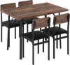 5-piece industrial dining table set with brown veneered MDF top and 4 PU leather chairs, ideal for small spaces.