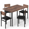Close-up of the brown veneered MDF tabletop of the 5-piece industrial dining set, showcasing its vintage charm and.