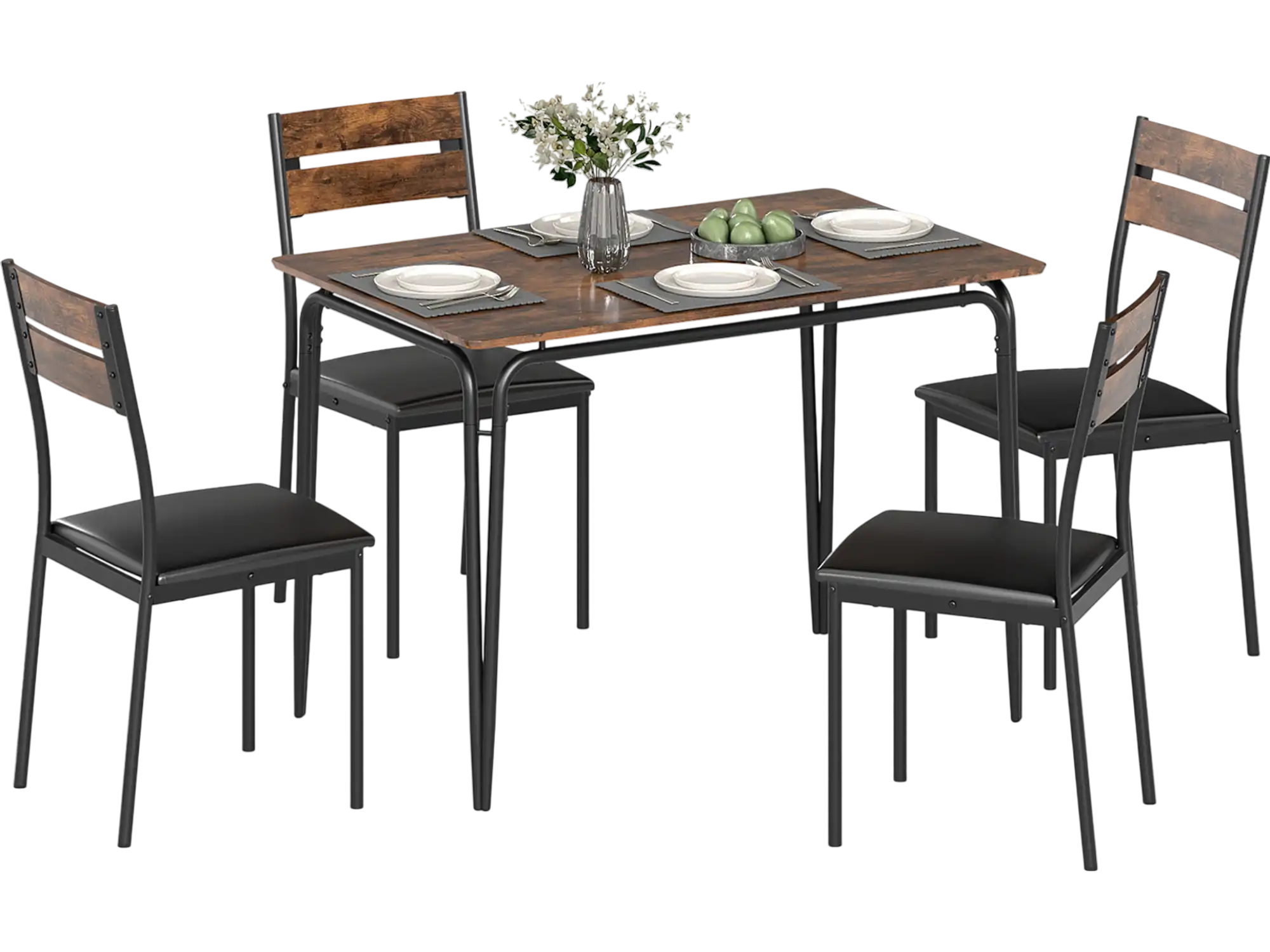 Costway 5-Piece Industrial Dining Table Set w/ 4 Armless Chairs 70822152 New
