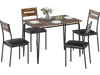 5-piece dining table set featuring a rustic brown rectangular table and 4 armless chairs, perfect for kitchen or living.