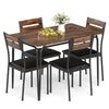 5-piece industrial dining table set with rustic brown tabletop and four armless chairs, perfect for kitchen or living.