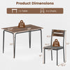 Dimensions of the 5-piece dining table set with rustic brown finish, featuring a table and 4 armless chairs for.
