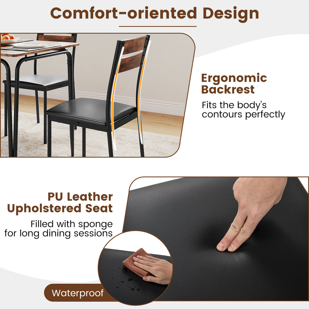 Close-up of PU leather upholstered seat with sponge filling, designed for comfort in the 5-piece dining table set.