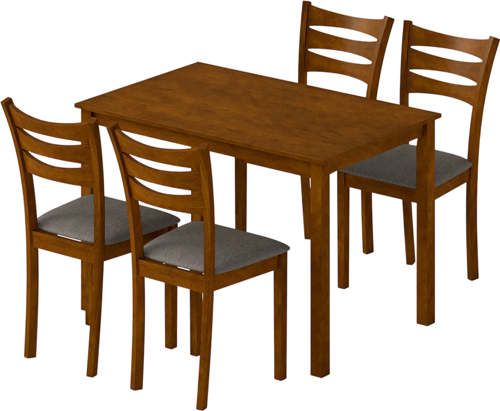 5-Piece Dining Table Set with Linen Fabric Upholstered Chairs and Solid Rubber Wood Frame for 4 People - Gallery View 1 of 10