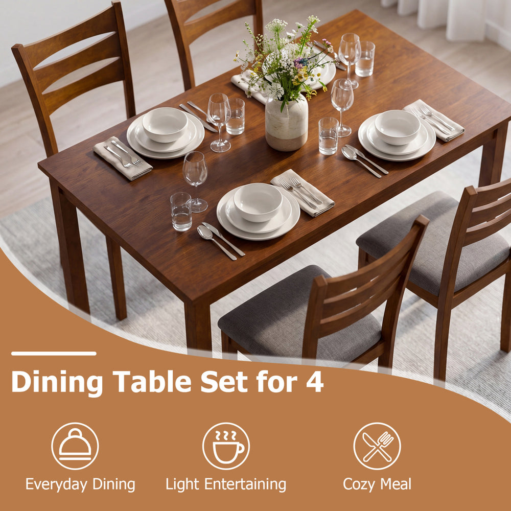 5-Piece Dining Table Set with Linen Fabric Upholstered Chairs and Solid Rubber Wood Frame for 4 People - Gallery View 6 of 10