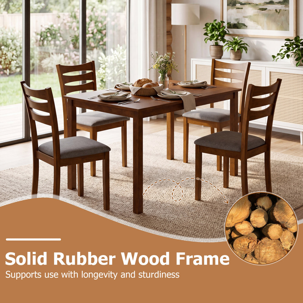 5-Piece Dining Table Set with Linen Fabric Upholstered Chairs and Solid Rubber Wood Frame for 4 People - Gallery View 7 of 10