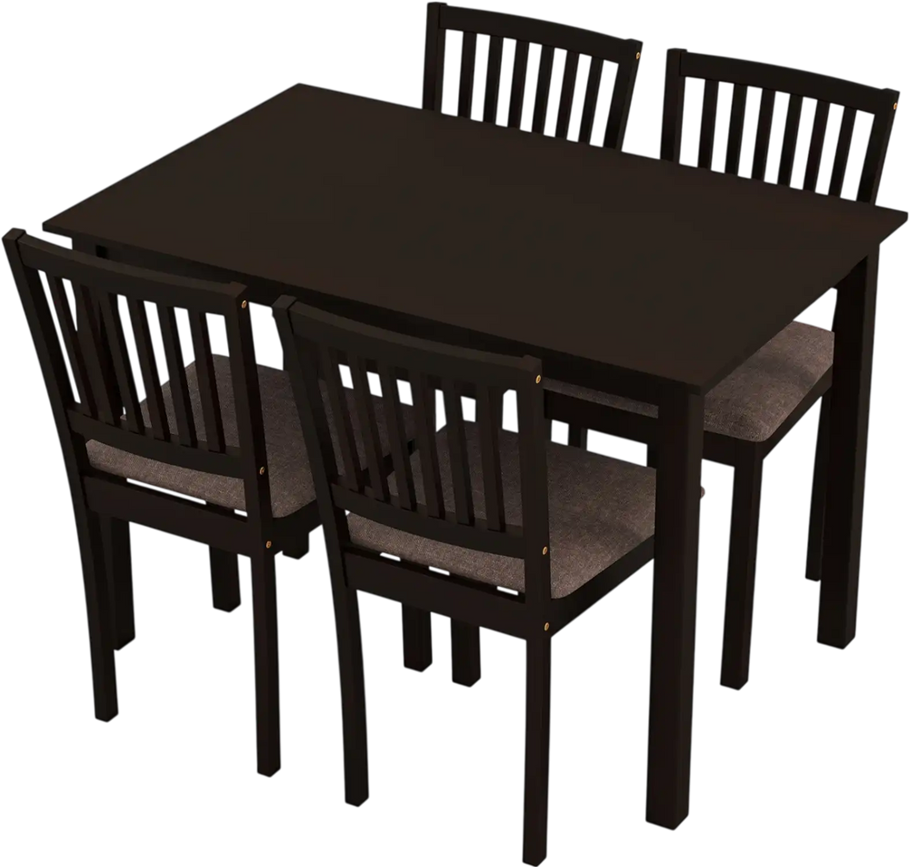 5-piece dark brown dining table set featuring a rectangular table and 4 upholstered chairs for stylish kitchen dining.