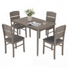 5-piece gray dining table set with high curved backs, featuring padded chairs and a waterproof MDF tabletop for family.