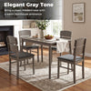 5-piece gray dining table set with high curved backs, featuring padded seats and a waterproof tabletop, perfect for.