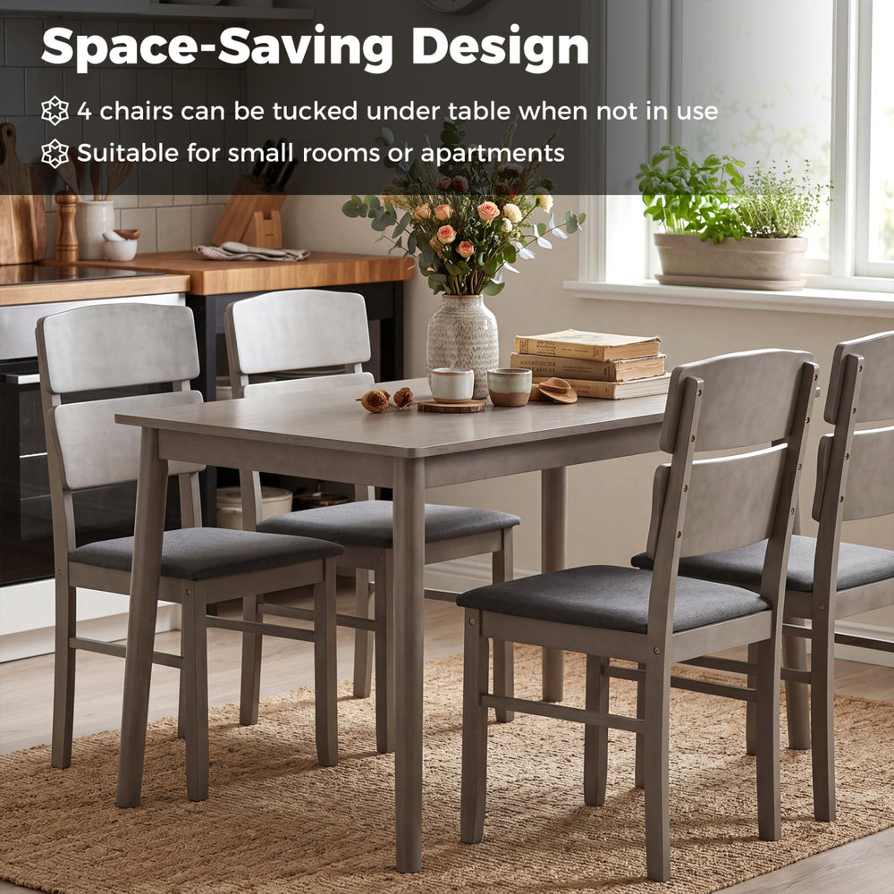 5-piece gray dining table set with high curved backs and space-saving design, perfect for small rooms or apartments.