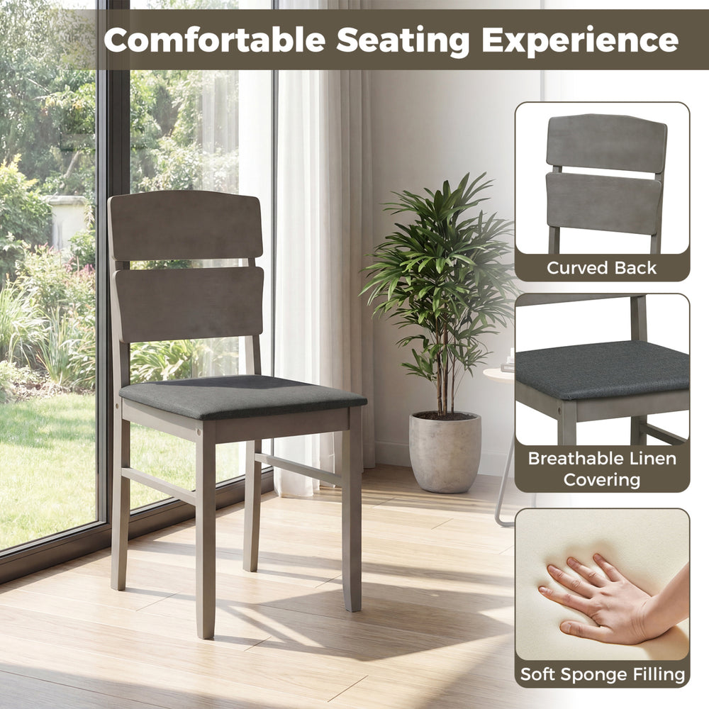 Single dining chair with high curved back, gray padded seat, and breathable linen covering for comfortable seating.