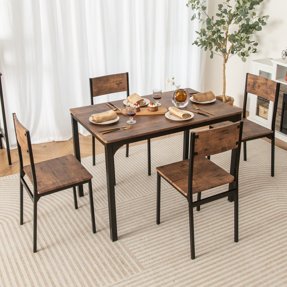 5 Piece Dining Table Set Industrial Style Kitchen Table and Chairs for 4-Rustic Brown - Gallery View 1 of 10