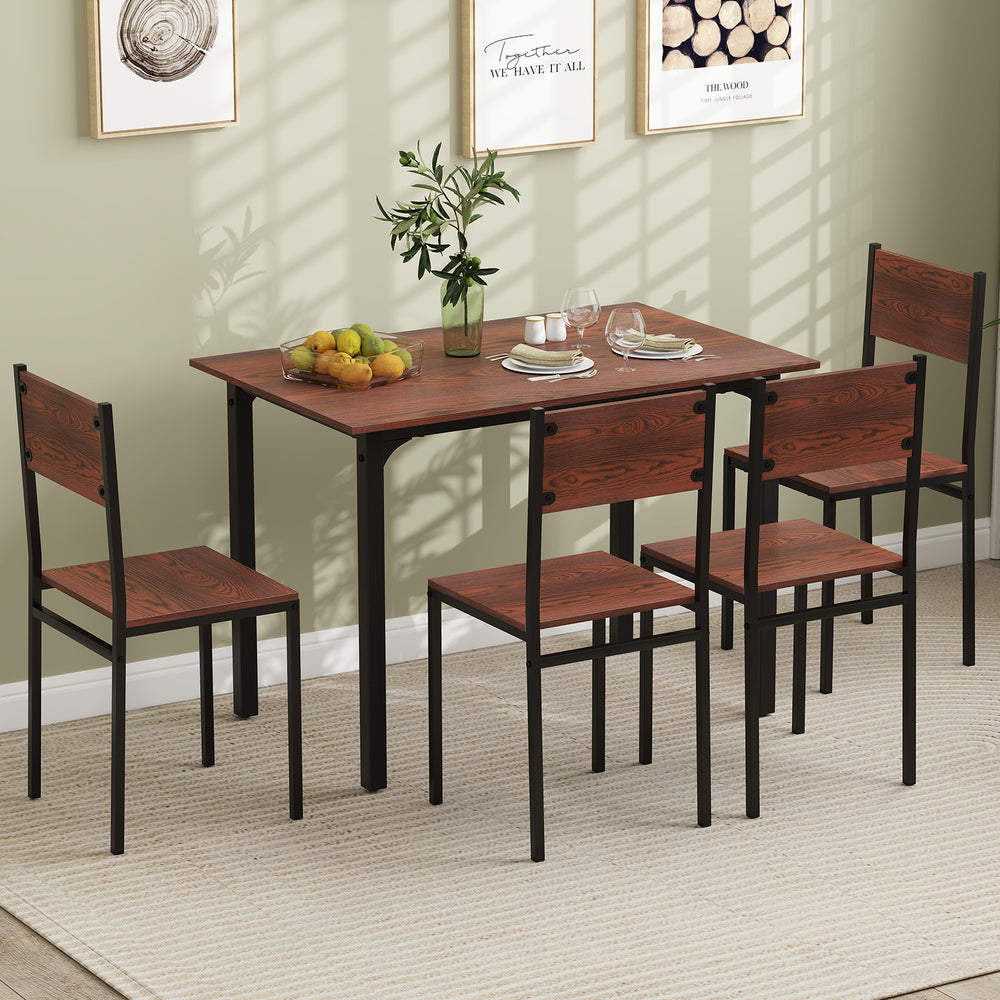 5 Piece Dining Table Set Industrial Style Kitchen Table and Chairs for 4-Walnut - Gallery View 1 of 10