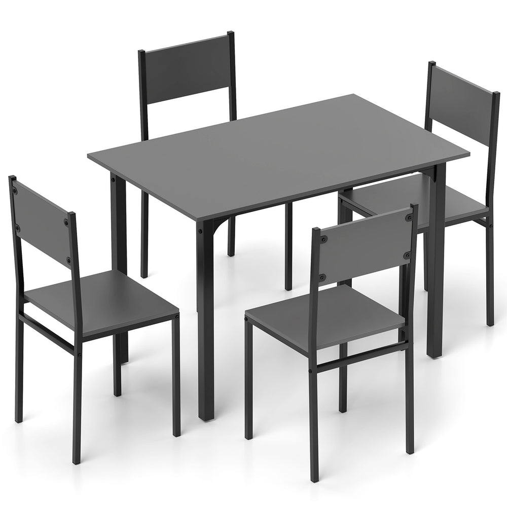 5-piece grey dining table set with ergonomic chairs, perfect for 4 people, ideal for versatile home use.