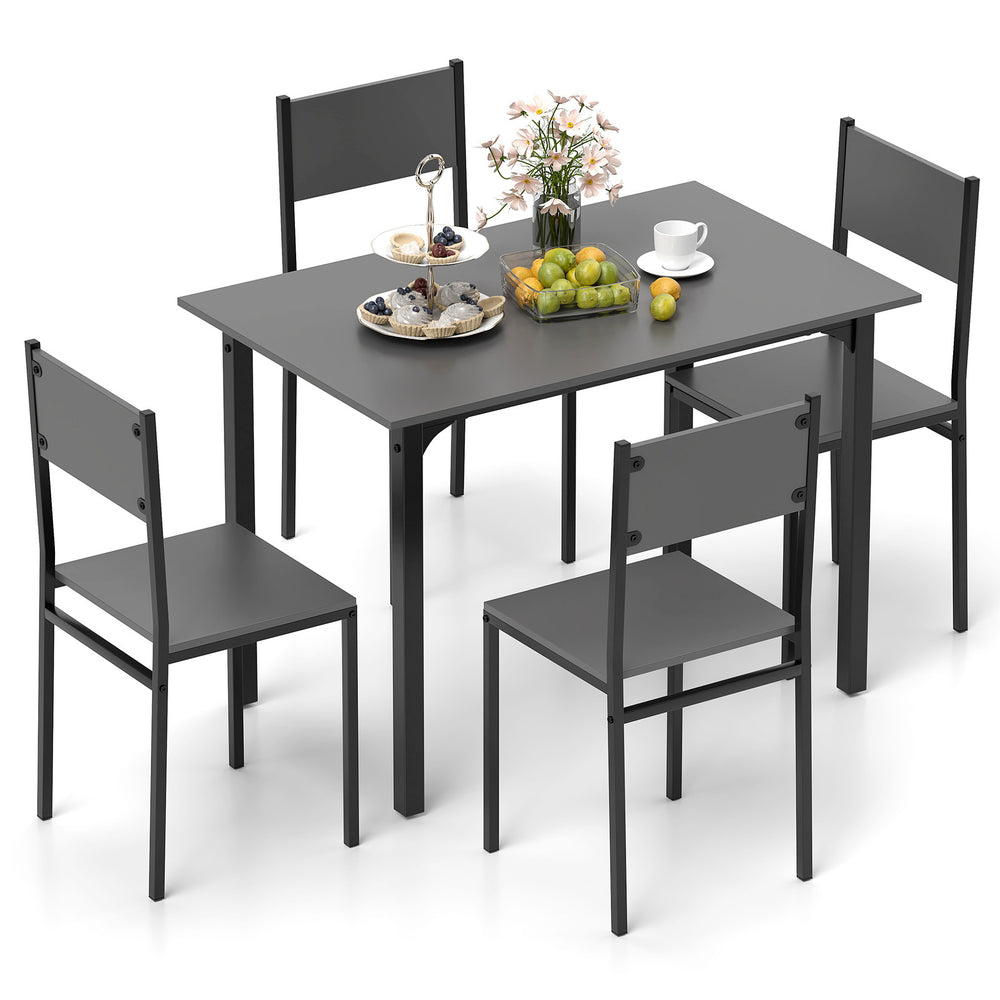 5-piece grey dining table set with ergonomic chairs, perfect for 4, ideal for dining or studying in any home decor.