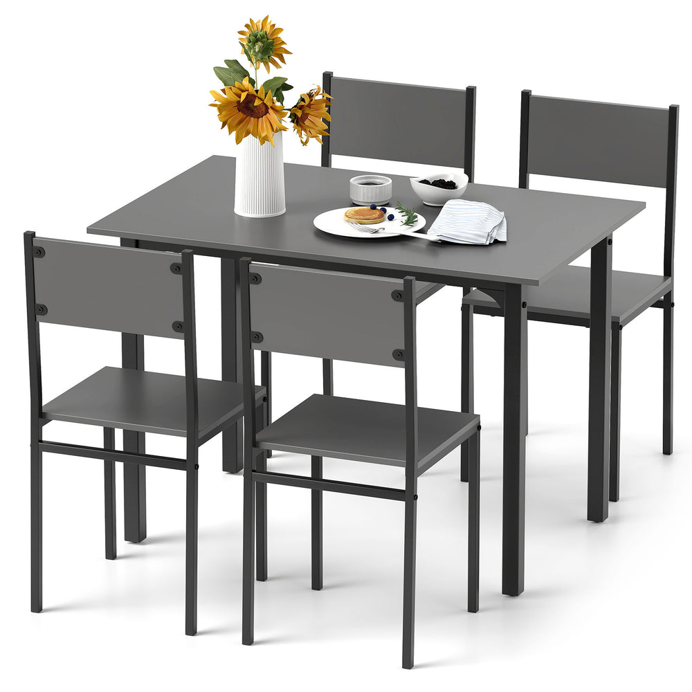 5-piece grey dining table set with ergonomic chairs, perfect for 4 people, ideal for dining and versatile use.