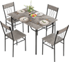 5-piece gray dining table set with 4 chairs, featuring a sleek faux marble top, ideal for family gatherings in small.