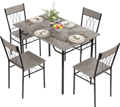 Costway 5-Piece Dining Table Set for 4 Kitchen Table & 4 Chairs Gray 52986341 New