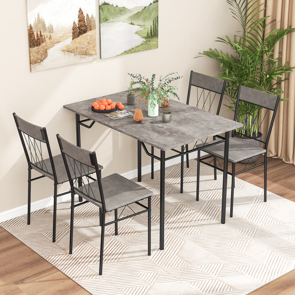 5-piece dining table set in gray with a sturdy metal frame, ideal for family gatherings in small spaces.