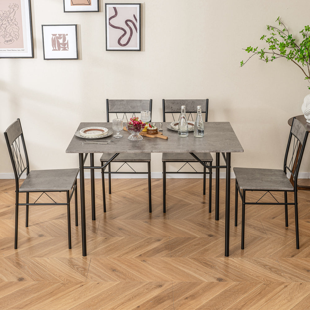 5-piece dining table set in cement gray with 4 chairs, perfect for small rooms and family gatherings.