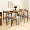 5-piece industrial dining table set in brown with 4 chairs, perfect for small apartments and gatherings.