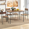 5-piece industrial dining table set with brown veneered MDF top and metal legs, perfect for small apartments.