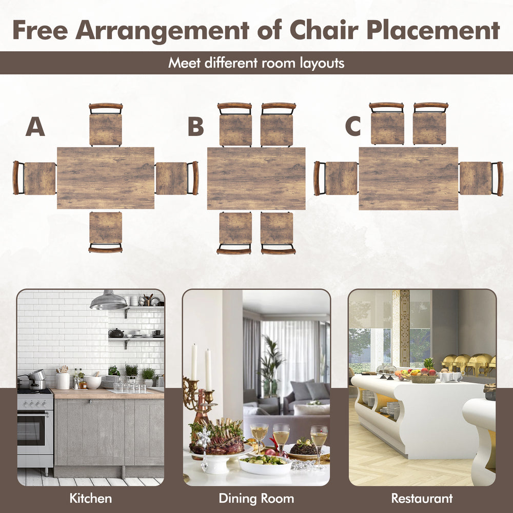 5-piece industrial dining table set in brown with 4 chairs, ideal for small spaces in kitchens or dining rooms.