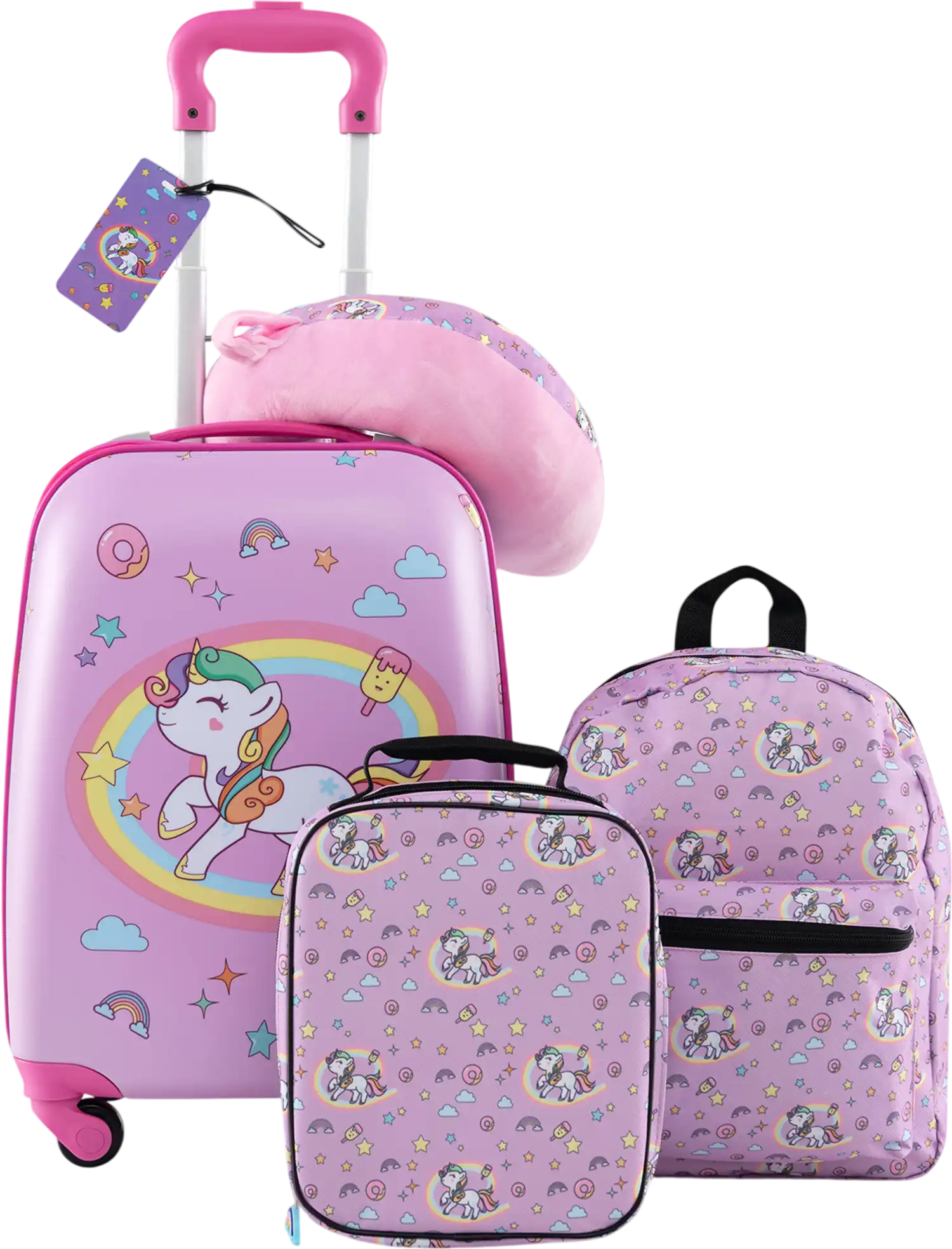 Costway 5 Piece Kids Luggage Set Backpack Neck Pillow Lunch Bag Name Tag 38526947 New