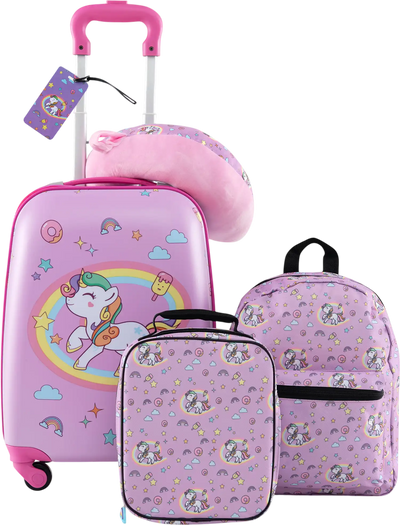 Costway 5 Piece Kids Luggage Set Backpack Neck Pillow Lunch Bag Name Tag 38526947 New