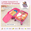 Kids luggage set featuring a hot pink suitcase with zippered storage and cross straps for organized packing and travel.