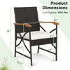 Outdoor dining chair made of hand-woven PE rattan with acacia wood armrests, featuring ergonomic design and soft.