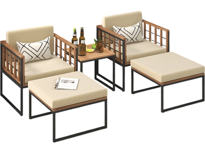 Costway 5-Piece Outdoor Patio Furniture Set Acacia Wood Chairs Ottomans Coffee Table Beige 78692315 New