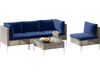 Single chair from the 5-piece patio set, showcasing navy cushion and elegant PE rattan, perfect for outdoor comfort.
