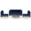 5-piece outdoor furniture set featuring navy cushions, elegant PE rattan, and a tempered glass coffee table for patio.