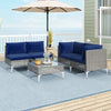 Navy cushion loveseat from the 5-piece outdoor furniture set with elegant PE rattan, perfect for deck or patio lounging.