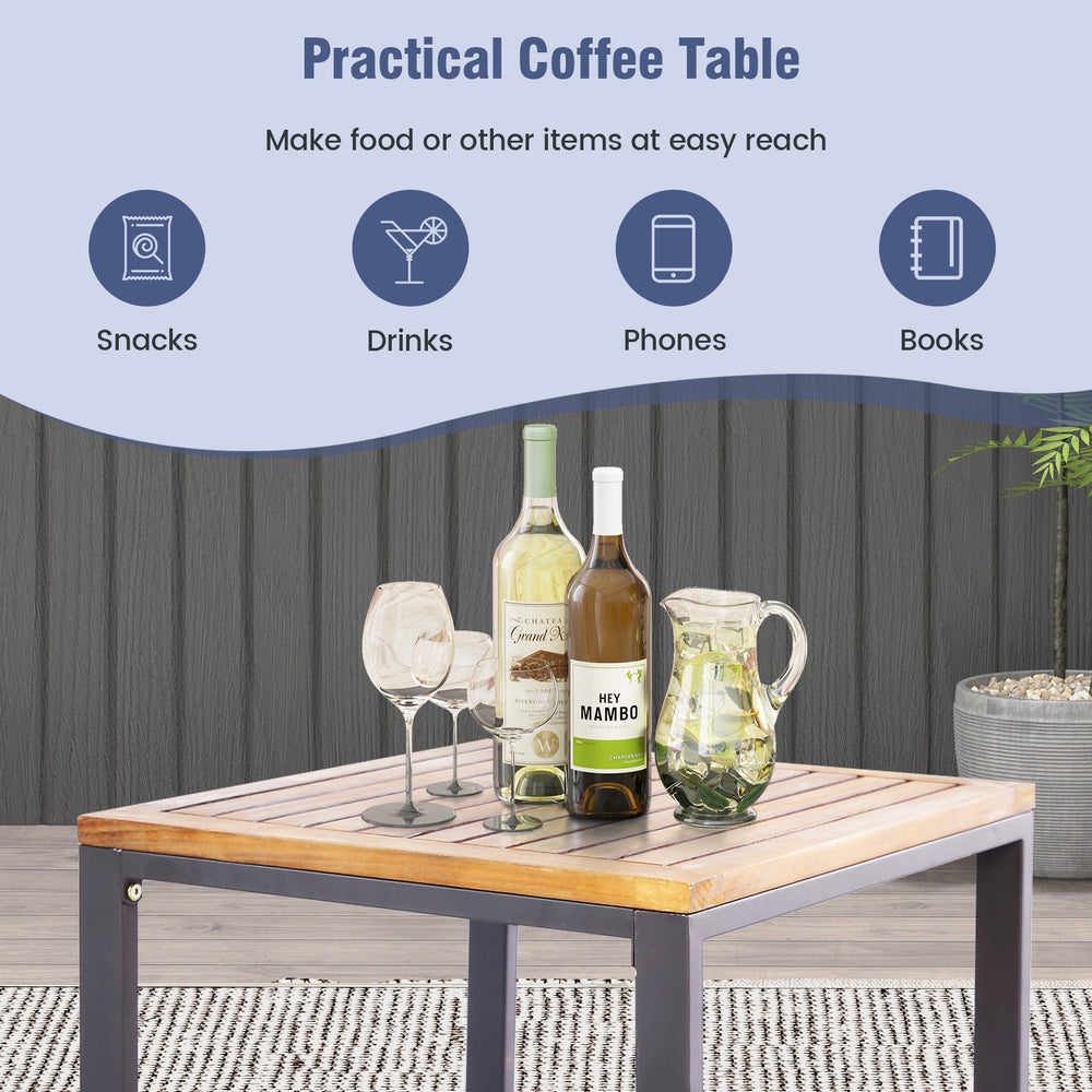 Practical coffee table with acacia wood top, perfect for drinks and snacks in your backyard or garden setting.