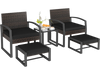 5-piece patio conversation set featuring 2 ottomans, tempered glass table, and soft black cushions for outdoor.