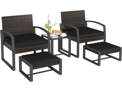 Costway 5-Piece Patio Conversation Set w/ 2 Ottomans Tempered Glass Side Table 27739683 New