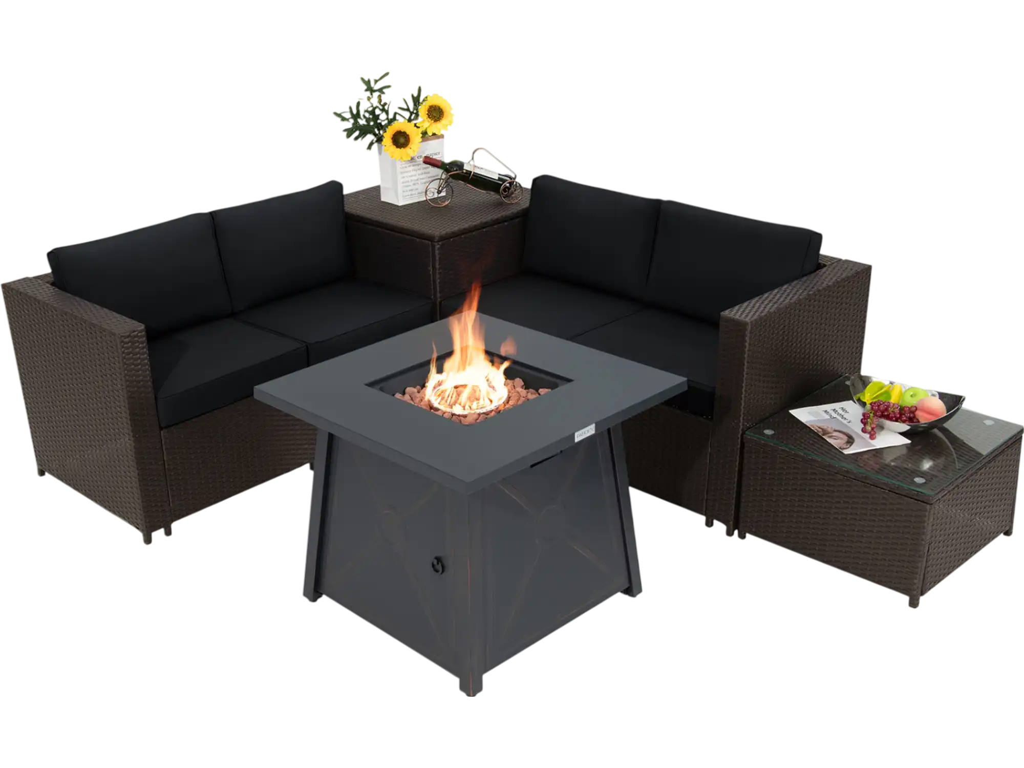 Costway 5-Pc Patio Furniture Set w/ 50000 BTU Propane Fire Pit Table 94620310 New
