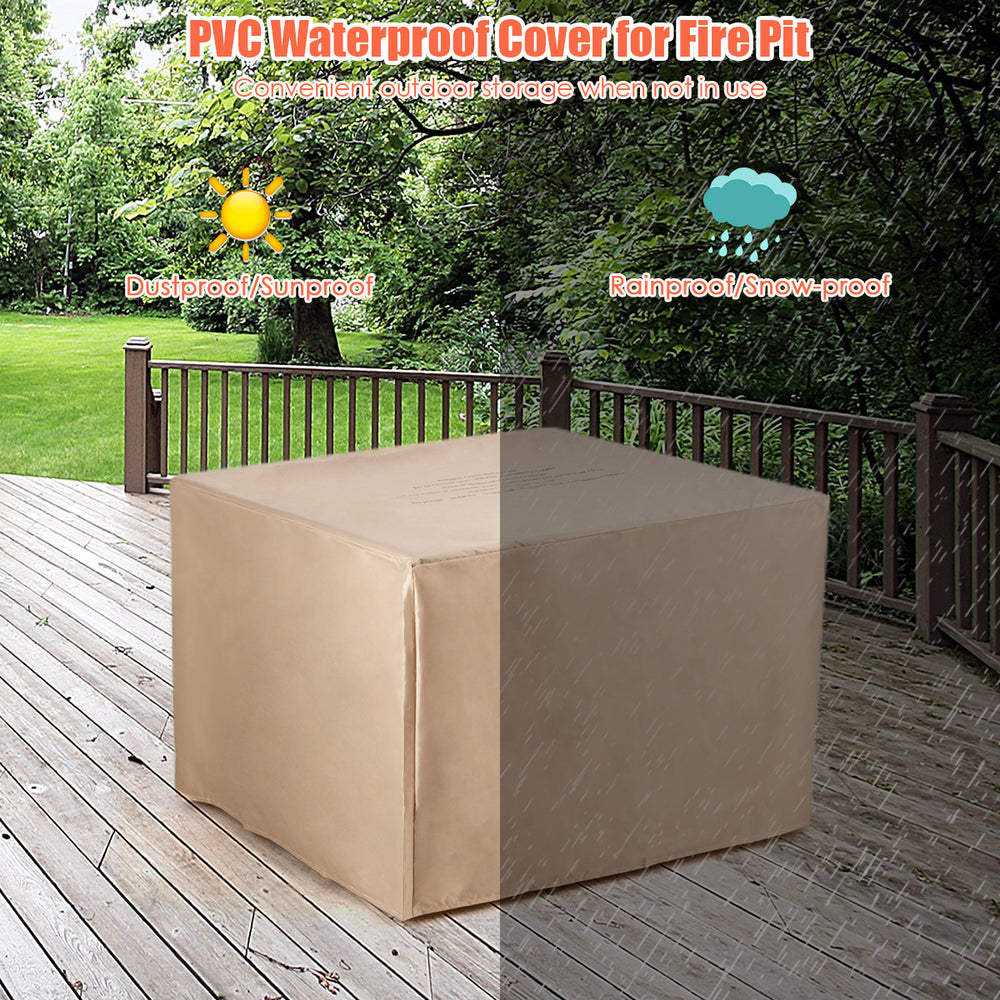 Waterproof PVC cover for 5-piece patio furniture set, protecting against dust and rain when not in use.